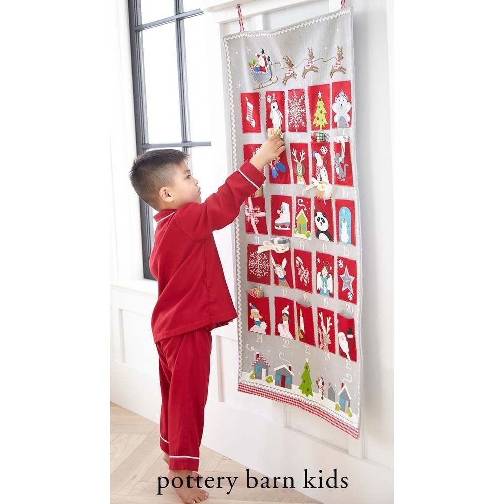 Pottery Barn Kids Advent Christmas Calendar Santa Felt Appliqué Pockets Gifts
